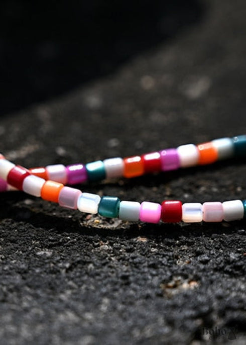 Boho Necklace, Seed Bead Choker, Pearl Heart